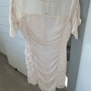 Storia Cream Swiss Dot Rouched Mini Dress Medium